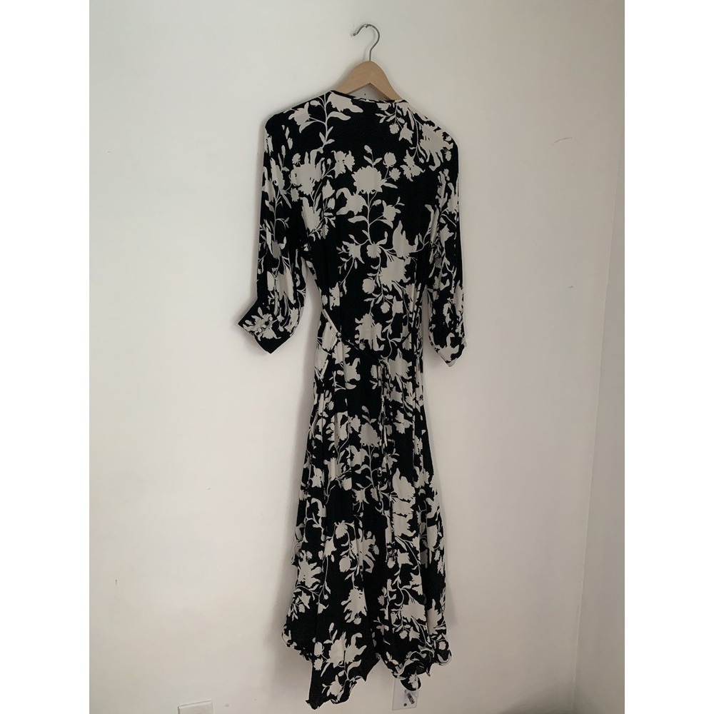 JOHANNA ORTIZ H&M COLLABORATION BLACK & WHITE ORCHID FLORAL WRAP DRESS SIZE L - Picture 8 of 12